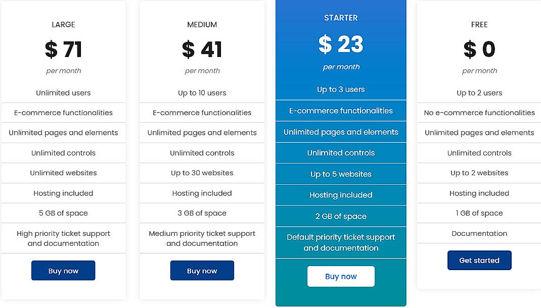 Pricing screenshot