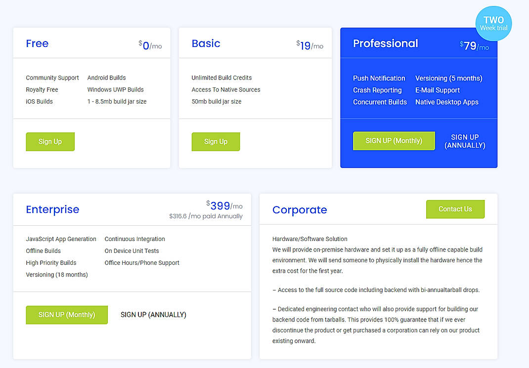 Pricing screenshot
