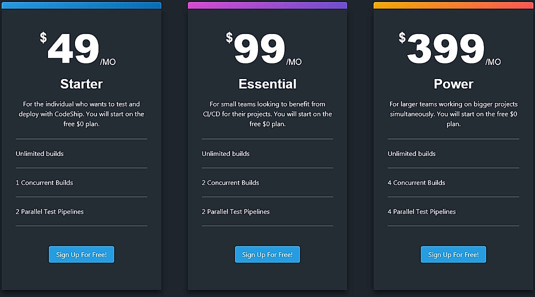 Pricing screenshot