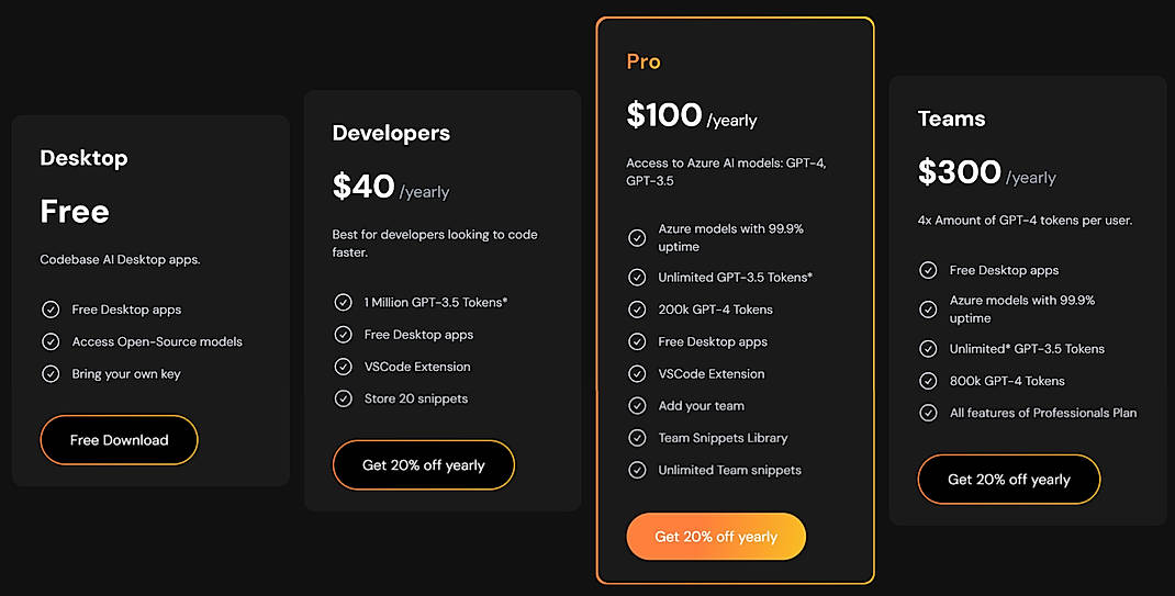 Pricing screenshot