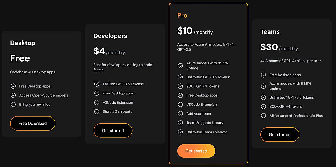 Pricing screenshot