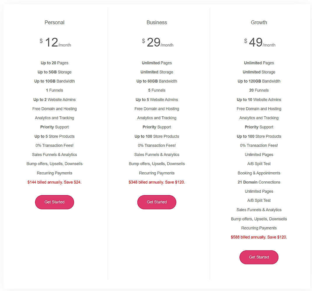 Pricing screenshot