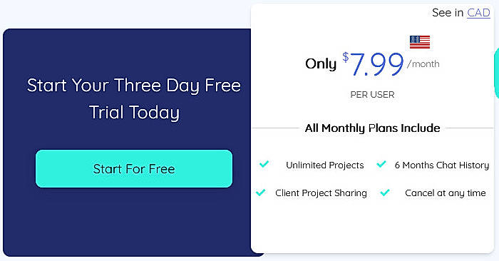 Pricing screenshot
