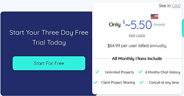 Pricing screenshot