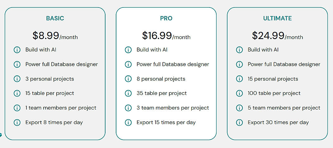 Pricing screenshot