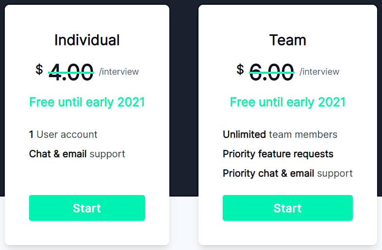 Pricing screenshot