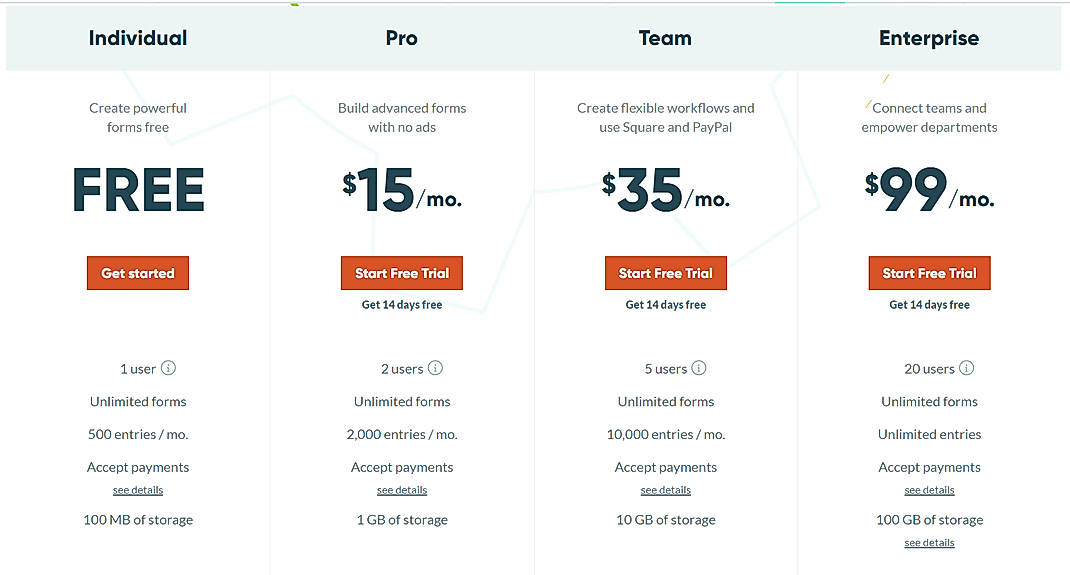 Pricing screenshot