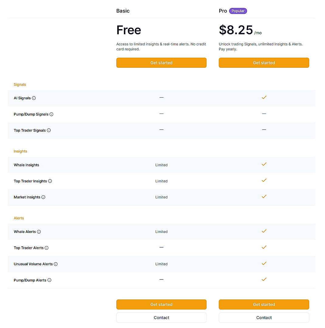 Pricing screenshot