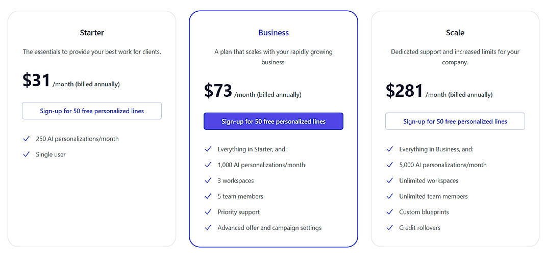 Pricing screenshot