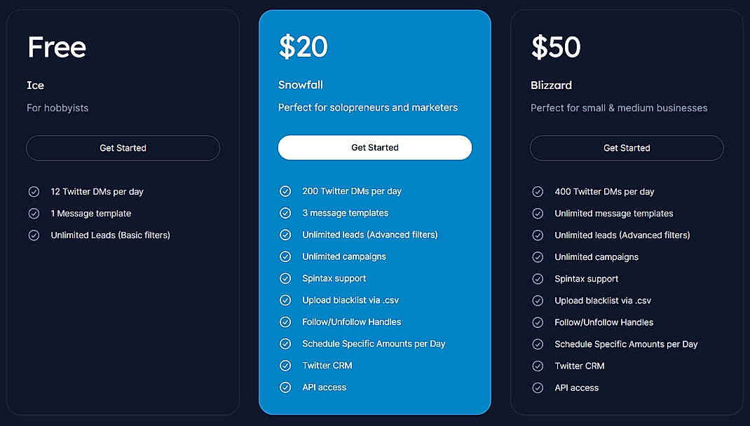 Pricing screenshot