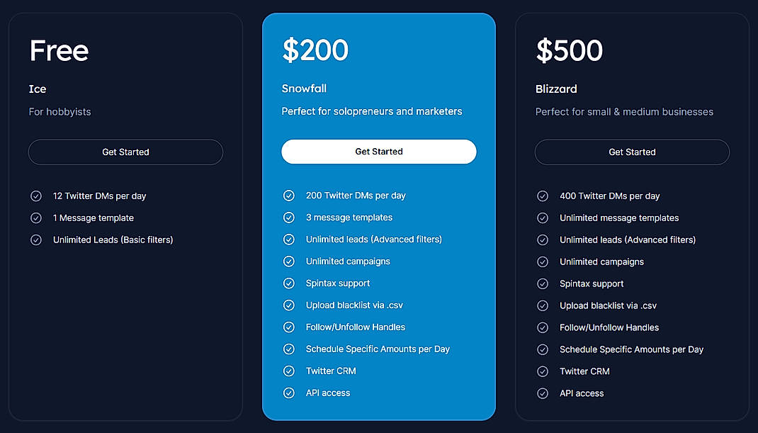 Pricing screenshot