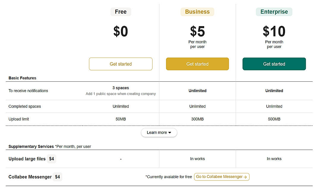 Pricing screenshot