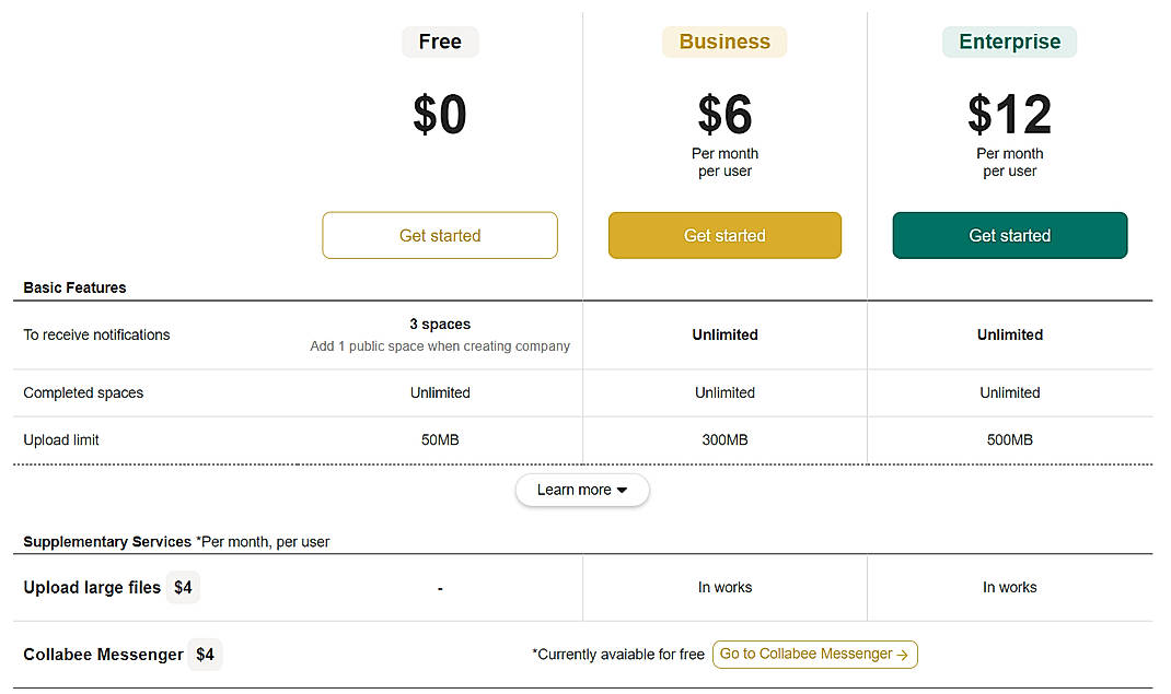 Pricing screenshot
