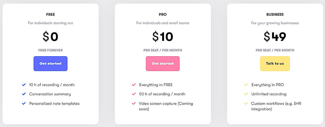 Pricing screenshot