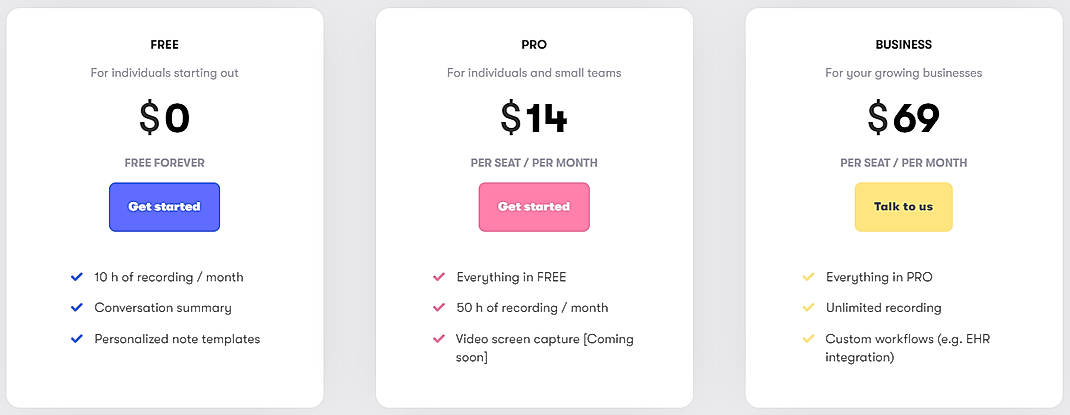 Pricing screenshot