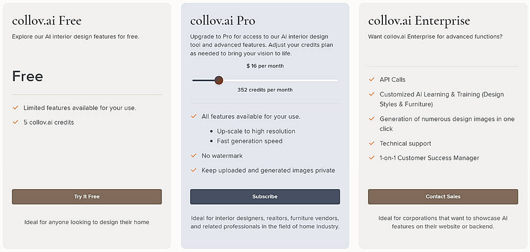 Pricing screenshot