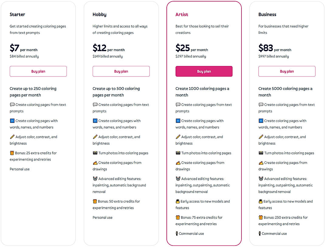 Pricing screenshot