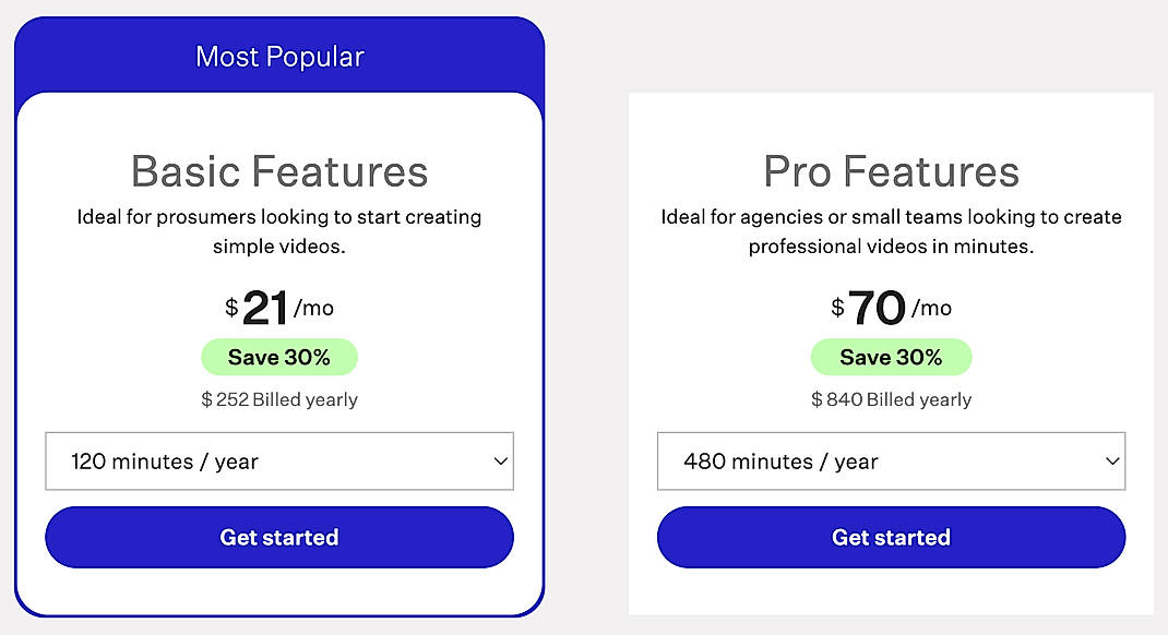 Pricing screenshot
