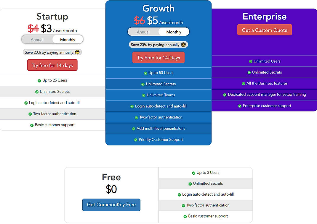 Pricing screenshot