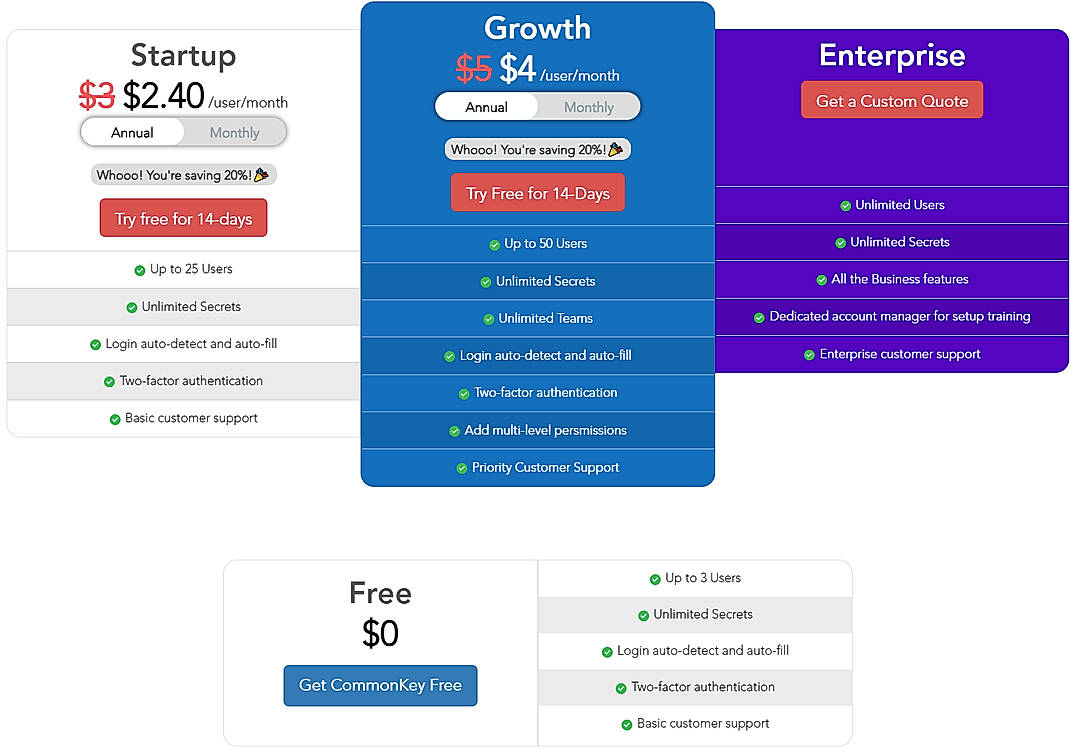 Pricing screenshot