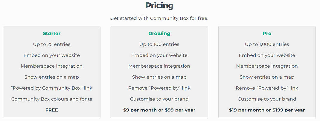 Pricing screenshot