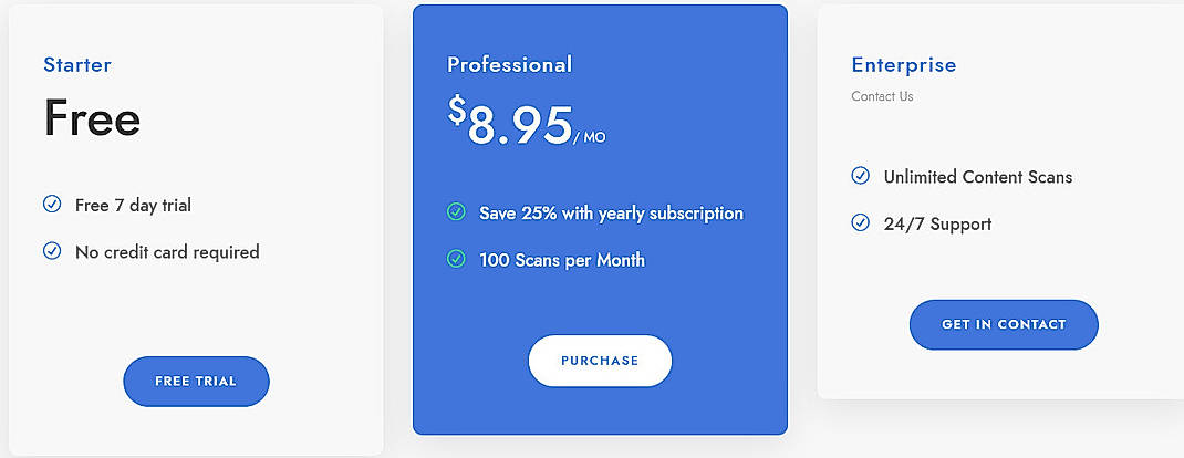 Pricing screenshot