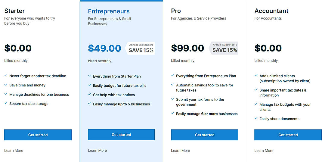 Pricing screenshot