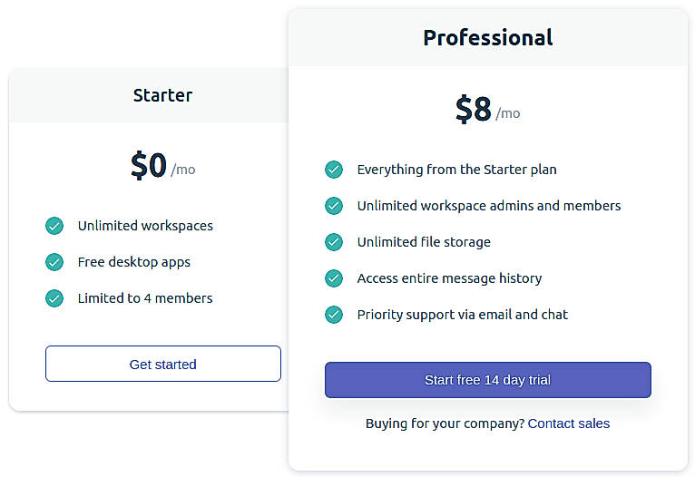 Pricing screenshot