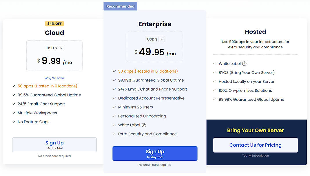 Pricing screenshot