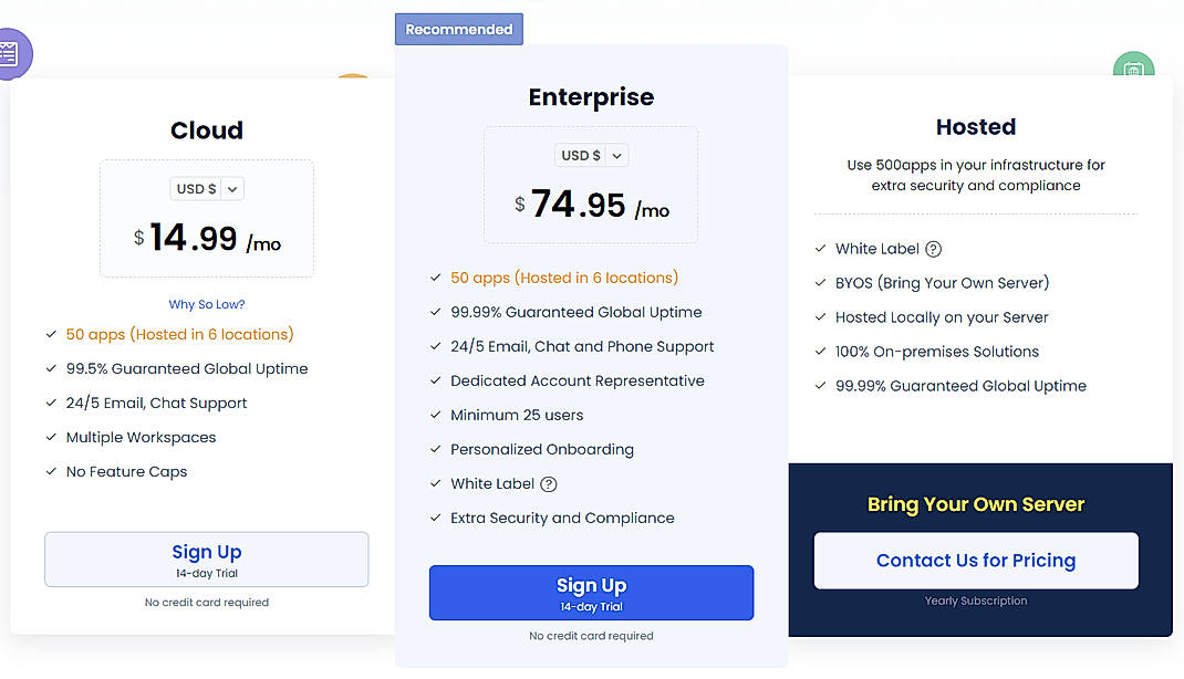 Pricing screenshot