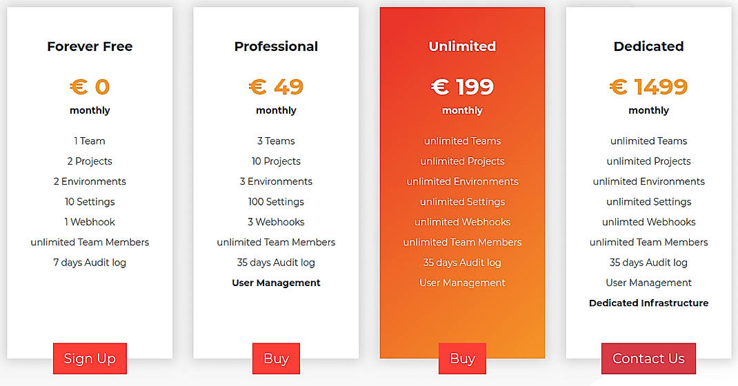 Pricing screenshot