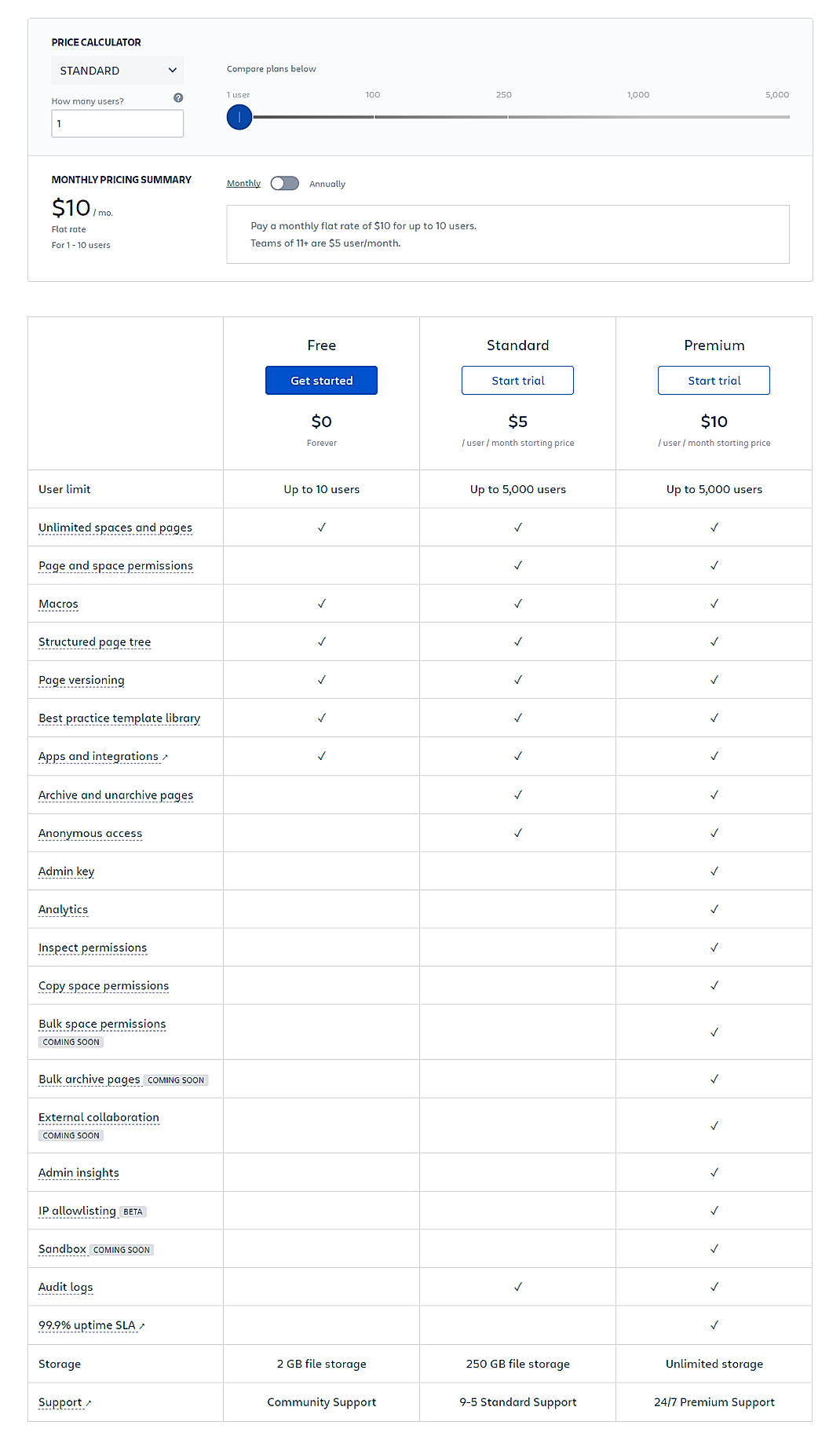 Pricing screenshot