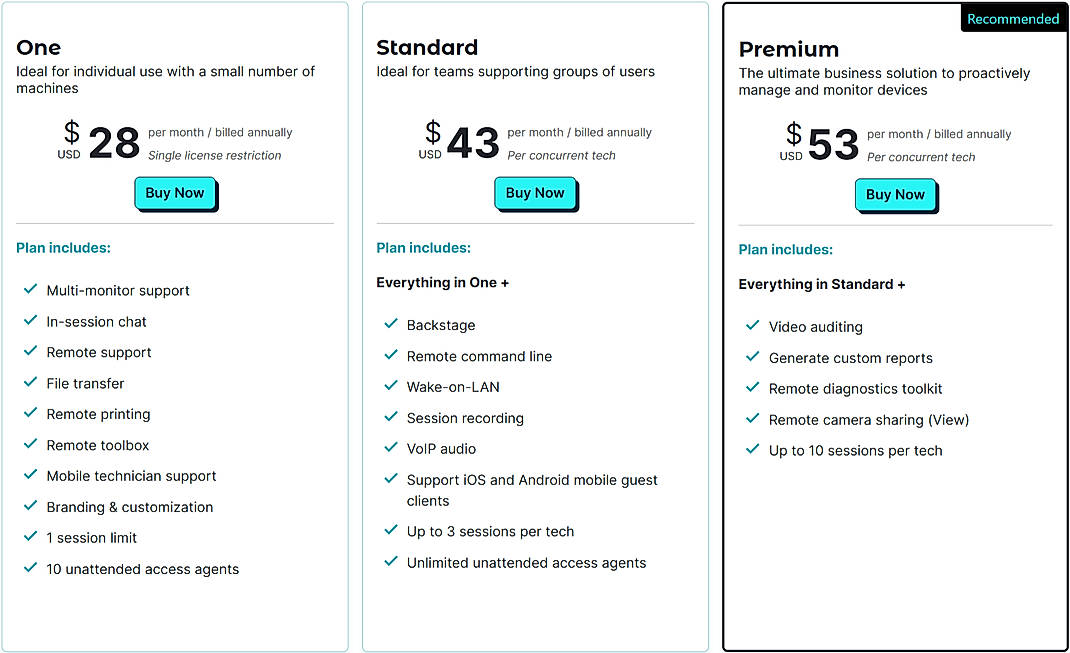 Pricing screenshot