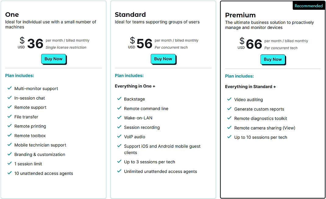 Pricing screenshot