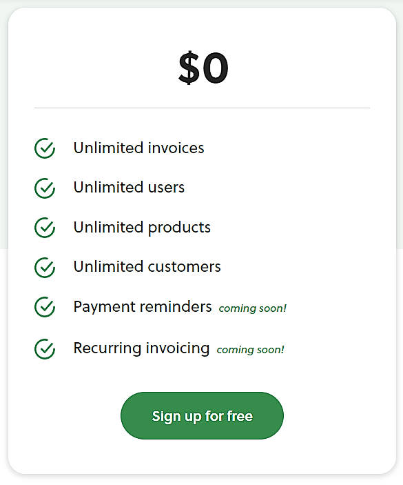 Pricing screenshot