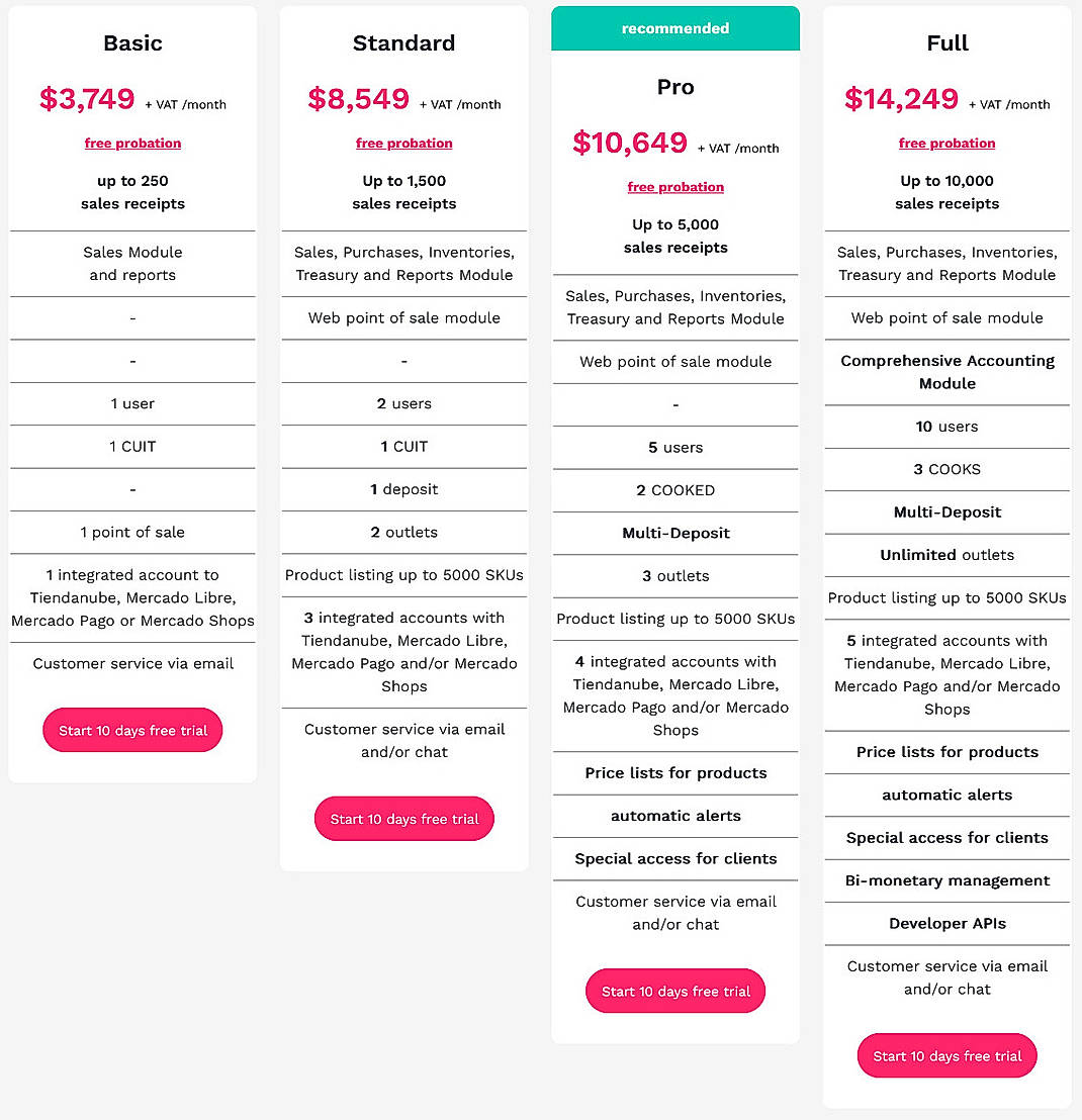 Pricing screenshot