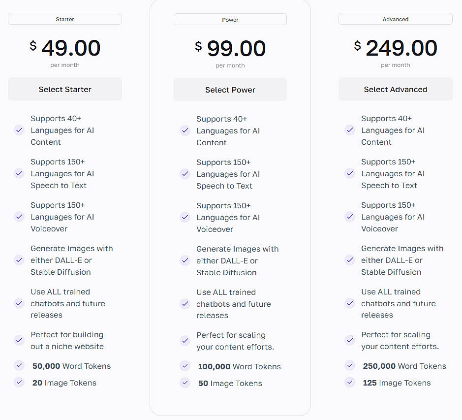 Pricing screenshot