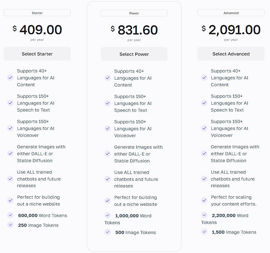 Pricing screenshot