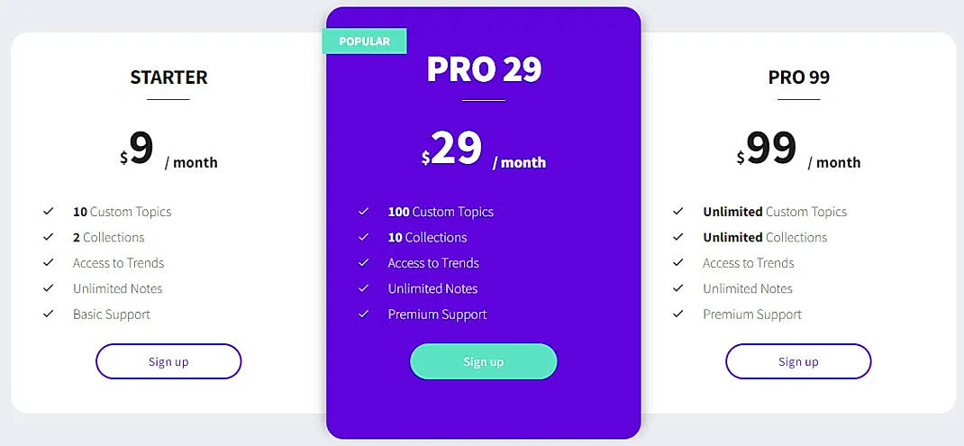 Pricing screenshot