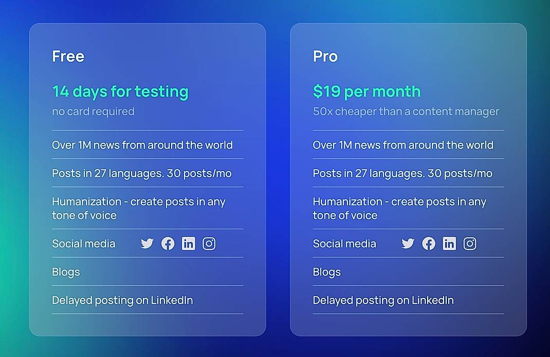 Pricing screenshot