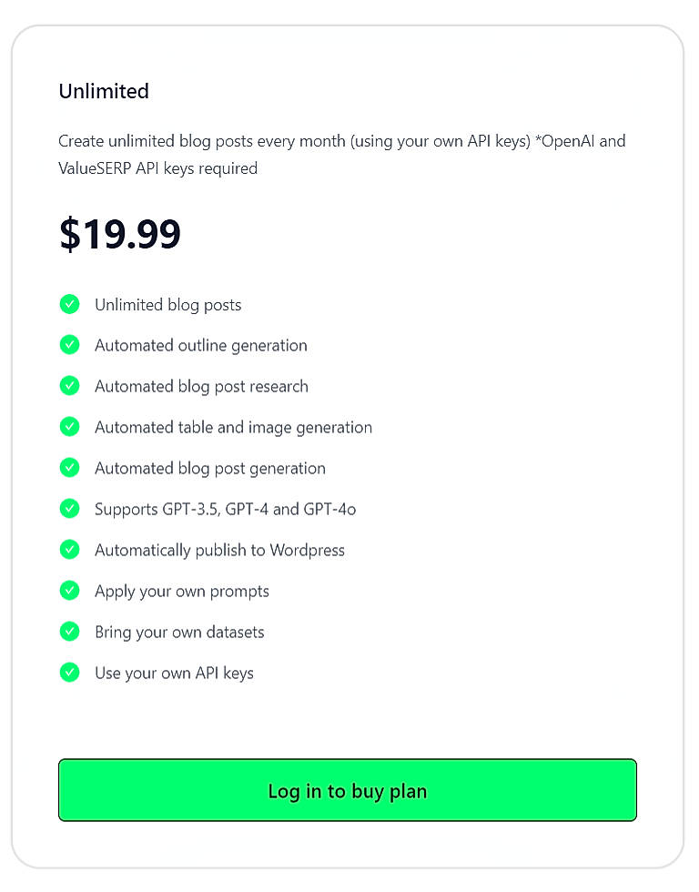 Pricing screenshot