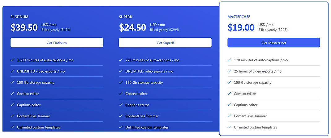 Pricing screenshot