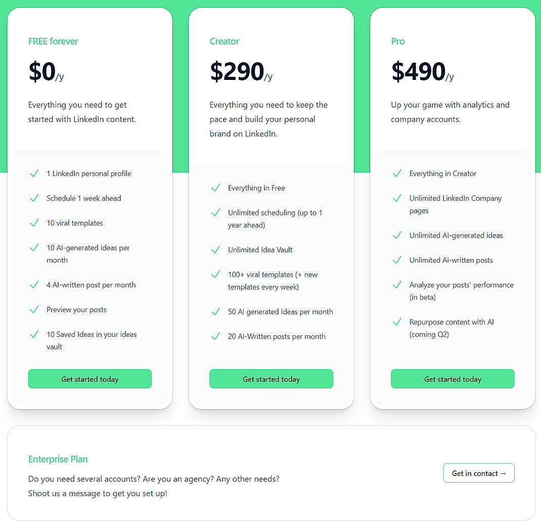 Pricing screenshot