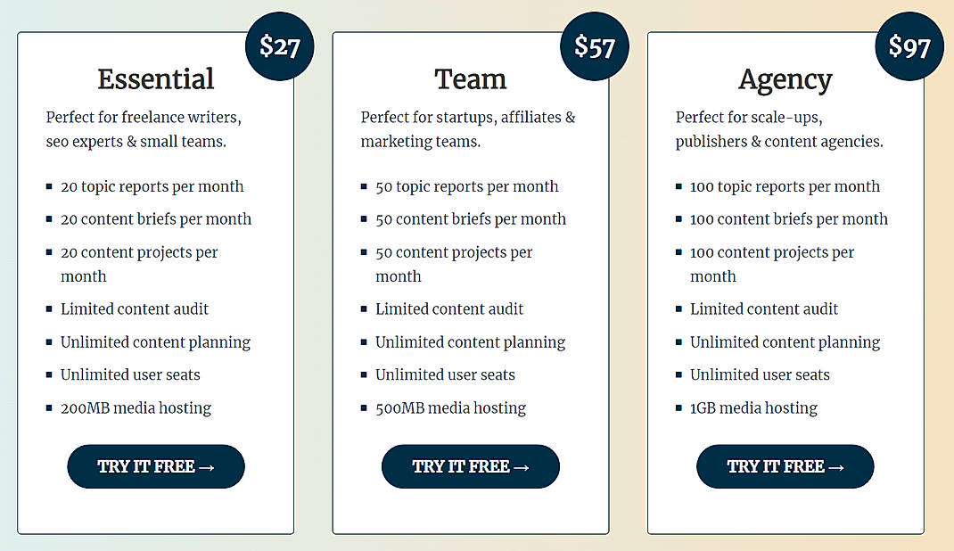 Pricing screenshot