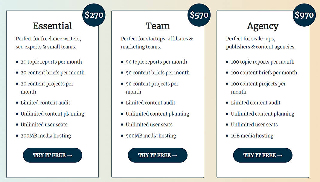 Pricing screenshot