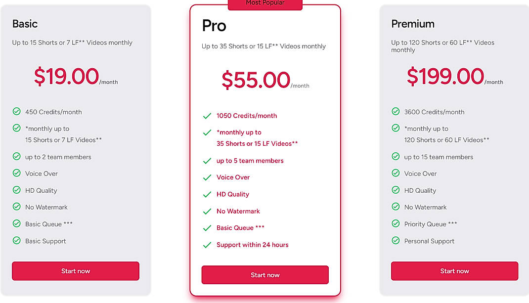 Pricing screenshot