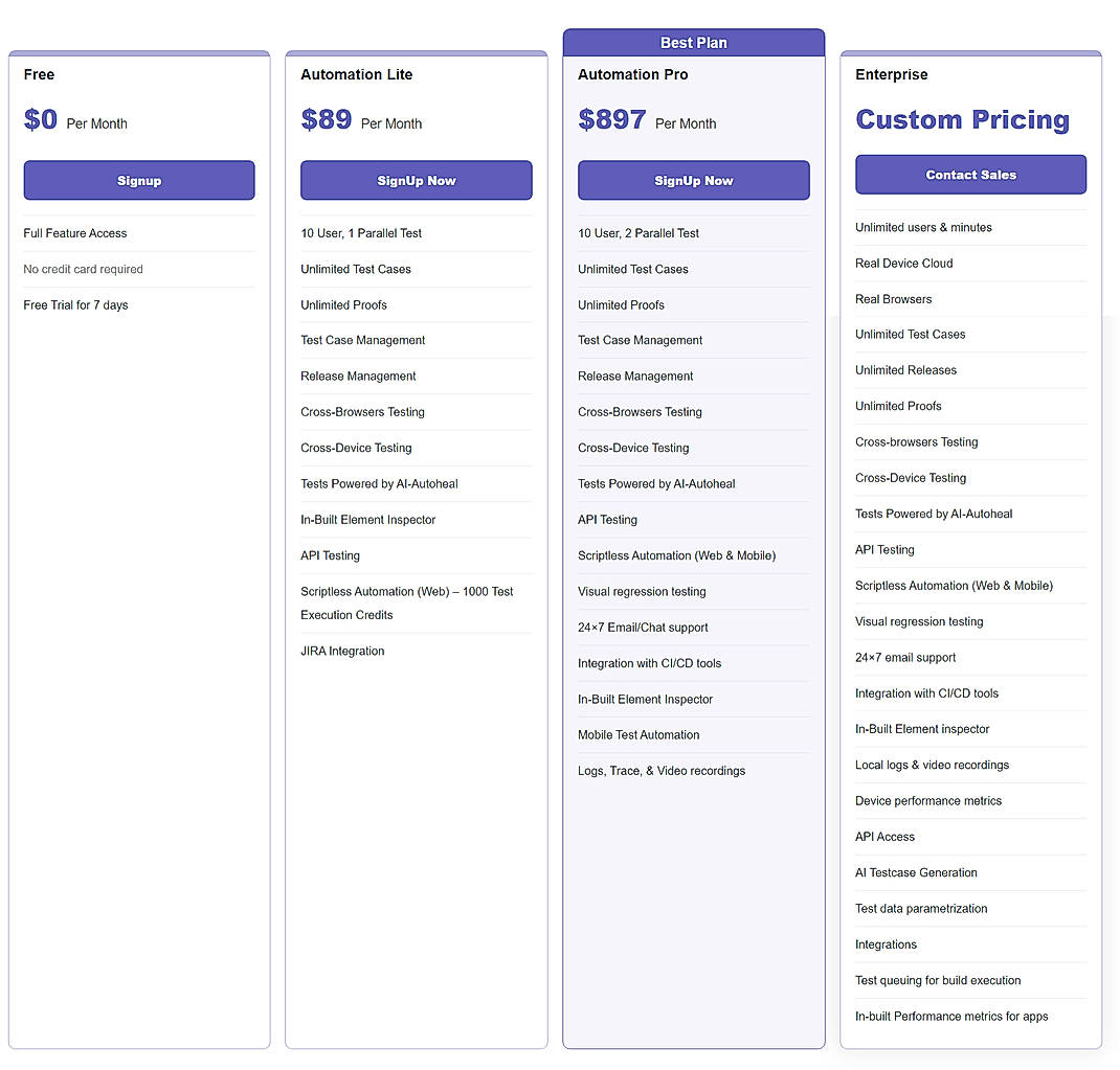 Pricing screenshot