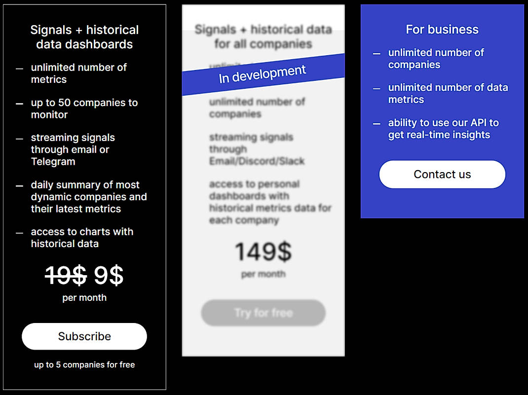 Pricing screenshot