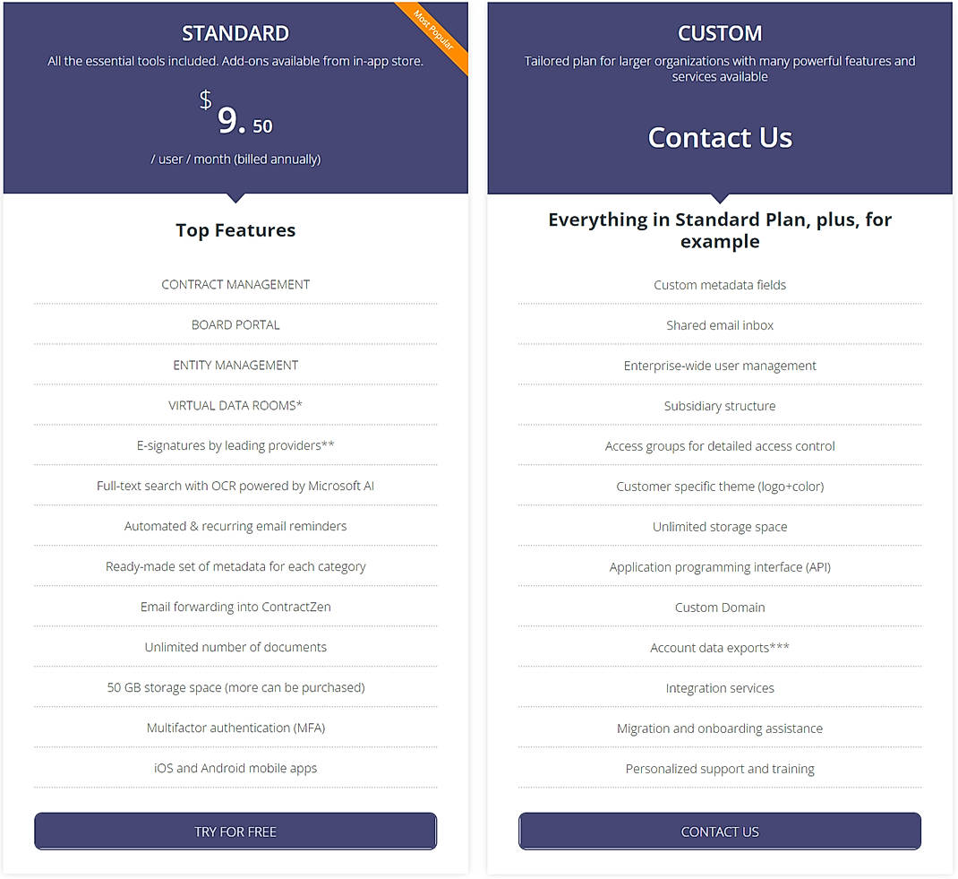 Pricing screenshot