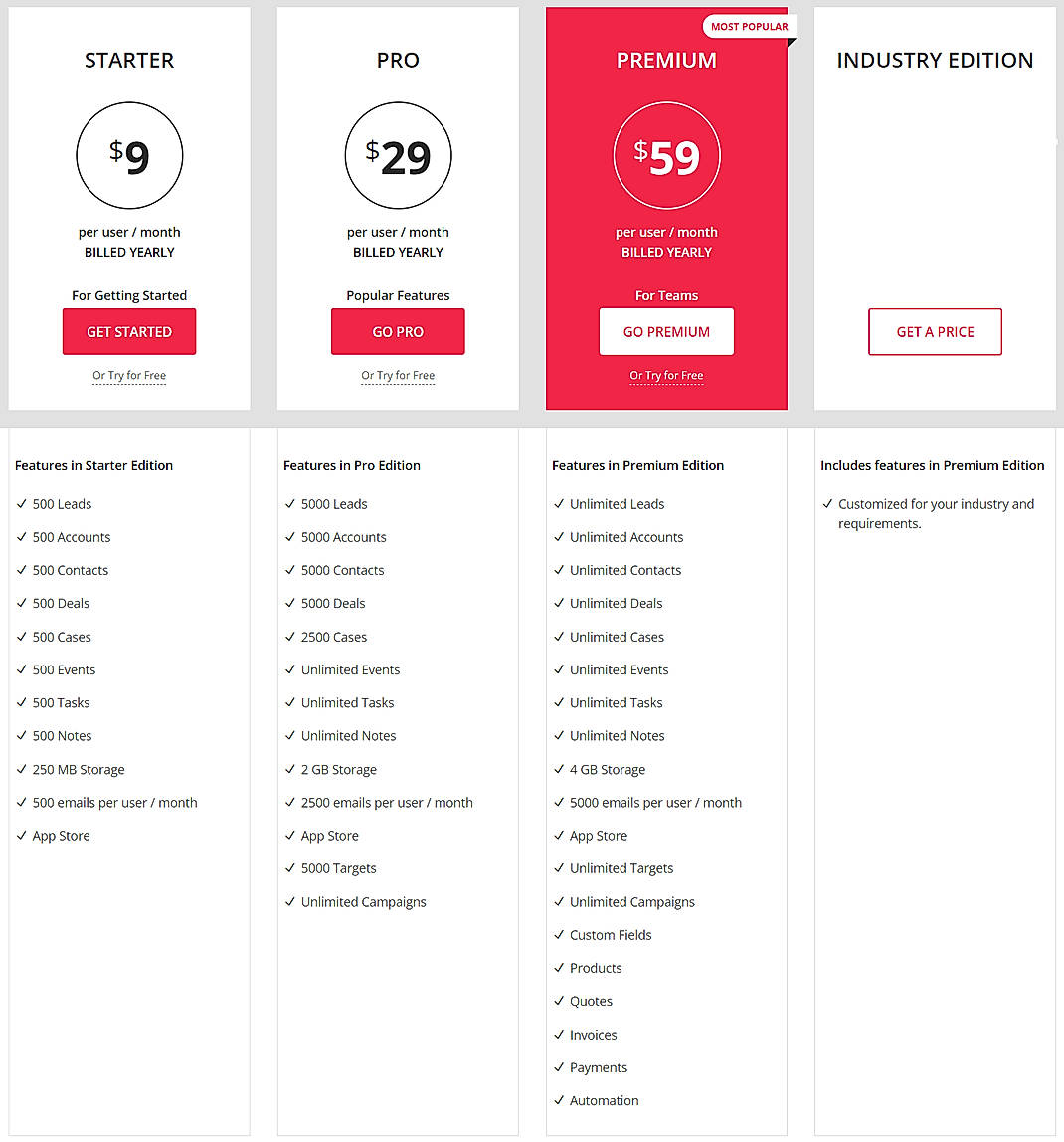 Pricing screenshot